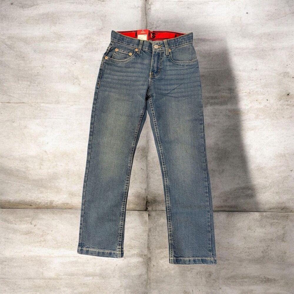 Levi's 505 Boys Regular Fit Straight Blue Denim Cotton Jeans Size 8